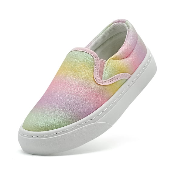 Kids Slip On Glitter Canvas Shoes Girls Boys Low Top Sparkle Casual Sneakers Breathable Non-Slip Outdoor School Shoes For Toddler Little Big Kid