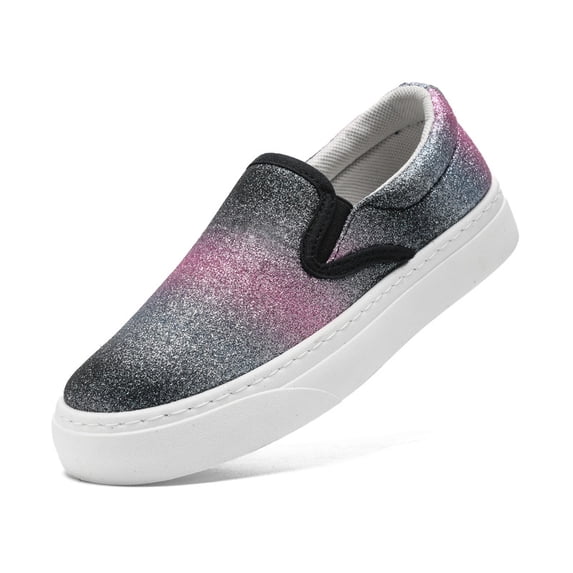Kids Slip On Glitter Canvas Shoes Girls Boys Low Top Sparkle Casual Sneakers Breathable Non-Slip Outdoor School Shoes For Toddler Little Big Kid