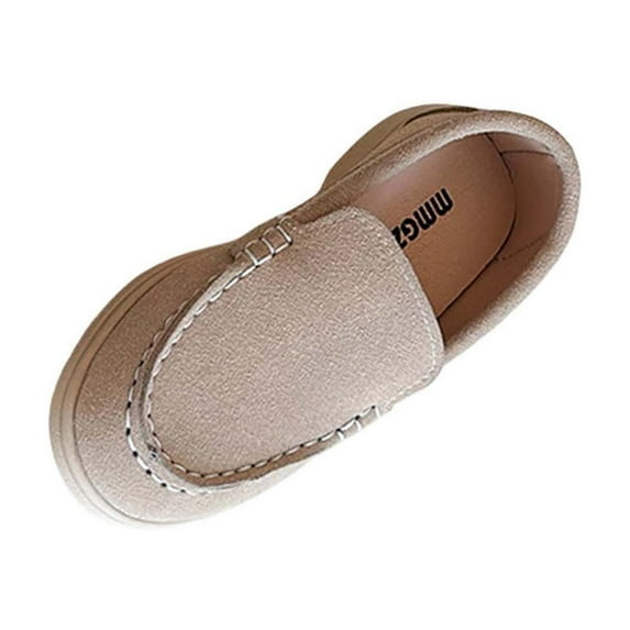 Kids' Slip-On Loafers for Kids & Big Kids, Easy On/Off, Beige PU Faux Leather Comfortable Casual School Shoes, Unisex,Size 25