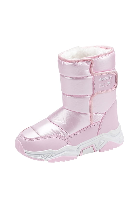 Kids Slip On Snow Boots Boys Girls Waterproof Warm Faux Furry Lined Winter Mid Calf Walking Booties