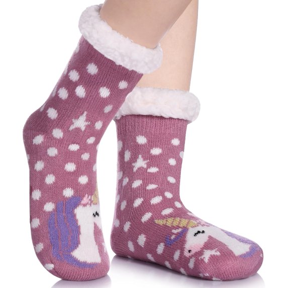 Kids Slipper Socks Boys Girls Fuzzy Soft Thick Cozy Warm Fleece lined Winter Indoor Christmas Socks