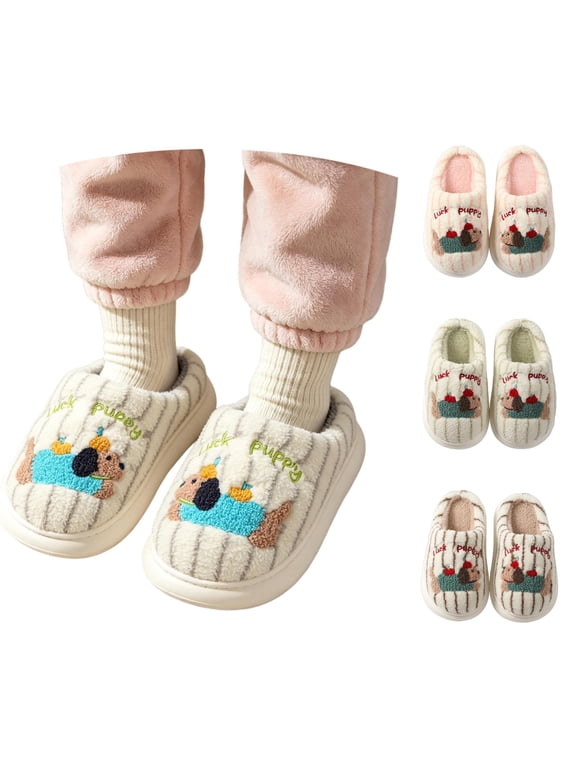 Kids Slippers – Cartoon Dachshund Shape Warm Plush House Shoes – Winter Comfort Indoor Fun Footwear (Age 5 to 12 Years)