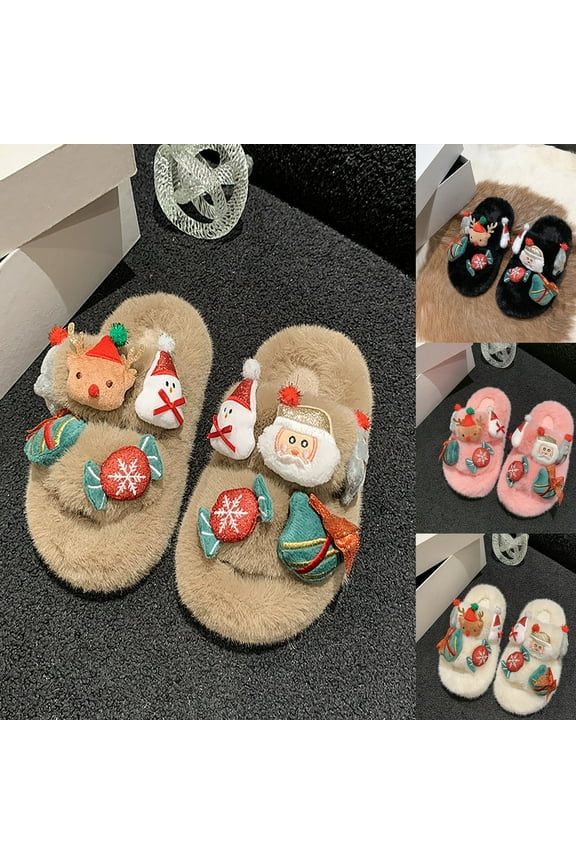 Kids Slippers Comfortable Christmas Fall Winter Warm House Shoes Soft Platform Cozy Open Toe Slip On Girls Shoes Red Sizes 7-8 Y