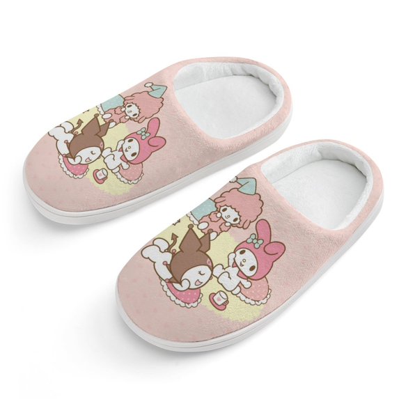 Kids Slippers Kuromi And My Melody House Slippers Warm Soft Plush Slipper Anti-Slip Winter Fluffy House Shoes for Boys Girls