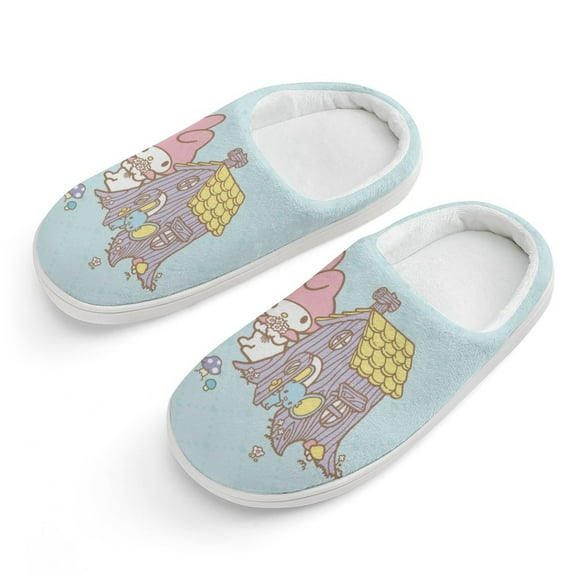 Kids Slippers Kuromi And My Melody House Slippers Warm Soft Plush Slipper Anti-Slip Winter Fluffy House Shoes for Boys Girls