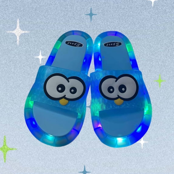 Kids Slippers Light up Sandals Boys Girls LED Shoes Cartoon Slides on Lightweight Beach Pool Quick Dry(Blue,9-9.5 Years)
