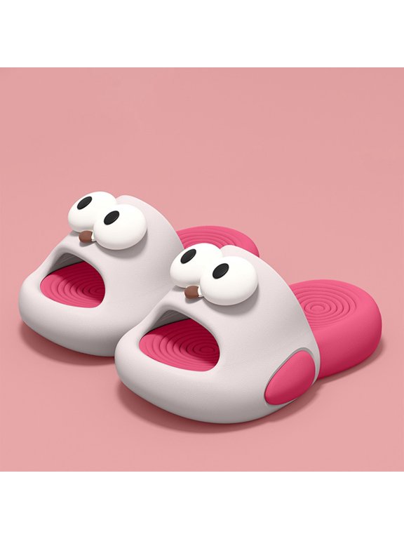 Kids Slippers Open Toe Thick Sole Slides Lightweight Sandals for Summer Daily Play & Beach Activities White Size E