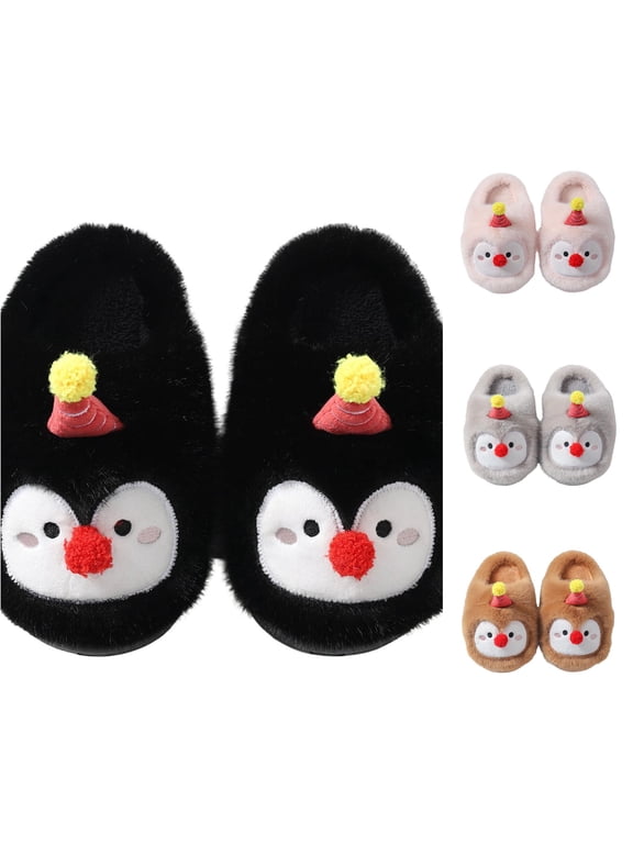 Kids Slippers – Penguin Shape Cartoon Plus Warm Indoor Slides – Winter Warmth Home Fun Footwear (Age 6 to 12 Years)