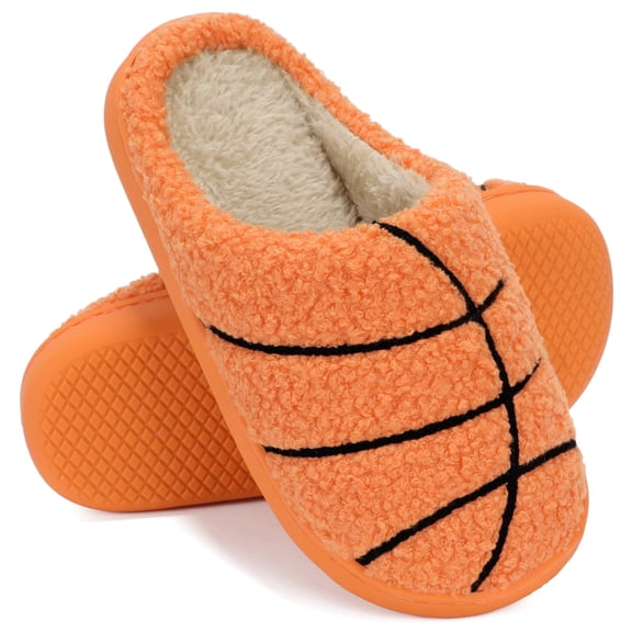 Kids Slippers for Sprots Fan Comfortable Boys Basketball Football Baseball Slipper Non Slip House Bedroom Home Shoes Basketball Orange Little Kids Size L2/L3