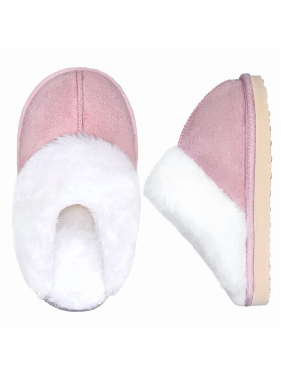 Kids Plush Fuzzy Slippers for Toddler Boys & Girls, Soft Warm Winter House Shoes, Non-Slip Thick Sole Bedroom Slides for Little Kid & Big Kid