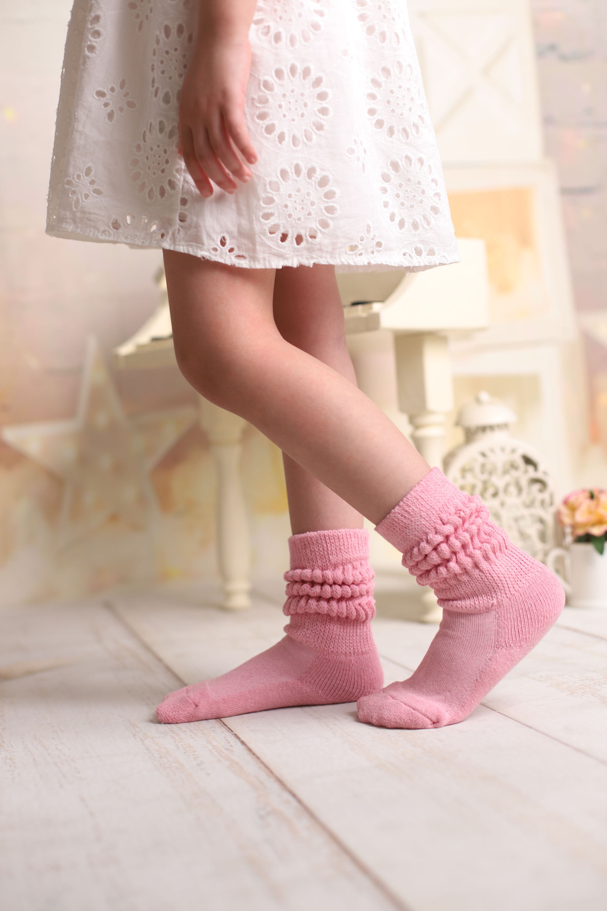 Kids Slouch Socks for Girls Cotton Pink 6 Pairs 6 8 Years Old