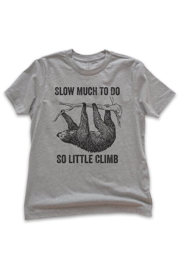 Kids Slow Much To Do So Little Climb Shirt, Youth Kids Boy Girl T-Shirt, Funny Sloth Shirt, Funny Animal Shirt, Dark Heather Gray, Small