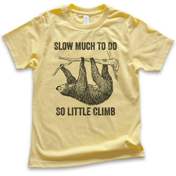 Kids Slow Much To Do So Little Climb Shirt, Youth Kids Boy Girl T-Shirt, Funny Sloth Shirt, Funny Animal Shirt, Yellow, Small