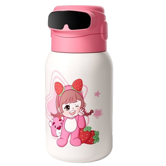 Kids Smart Fingerprint Insulated Water Bottle, 550ml, 316 Stainless Steel with Straw and Carrying Handle - Perfect for School, Travel, and Sports (Available in Blue & Pink)