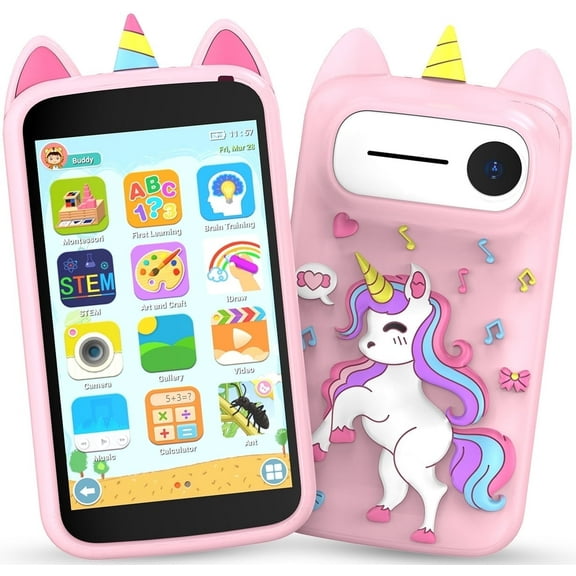 VIYIWOK Kids Smart Phone for Girls, Birthday Holiday Gifts for Age 3-12, Kids Toy Phone, 3.97" Touch Screen Toy Phone, with More than 210 Learning Games 190 Drawing