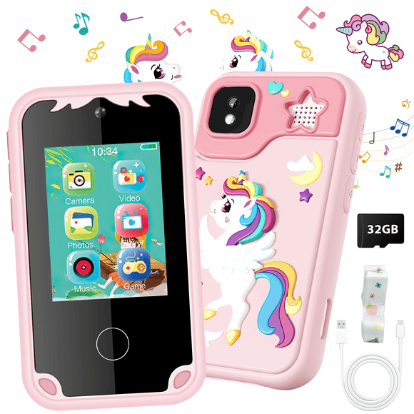 Kids Smart Phone for Girls, Christmas Birthday Gifts for Girls Age 3-10 Kids Toys Cell Phone, 2.8" Touchscreen Toddler Learning Play Toy Phone with Dual Camera, Game, Music Player, 32GB Card
