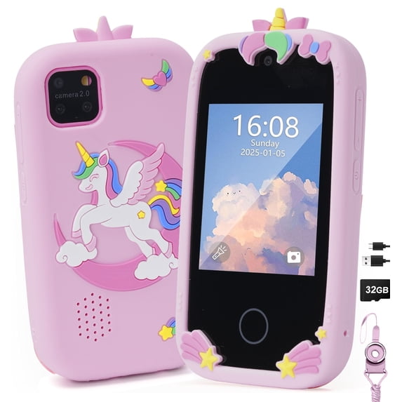 Inadays Kids Smart Phone for Girls Gifts - Toddler Christmas Birthday Gift for Age 3 4 5 6 7 8 Year Old, Kids Cell Phone Toy with Touchscreen, Dual Cameras, Learning,Mp3 Player,Games with 32 GB Card
