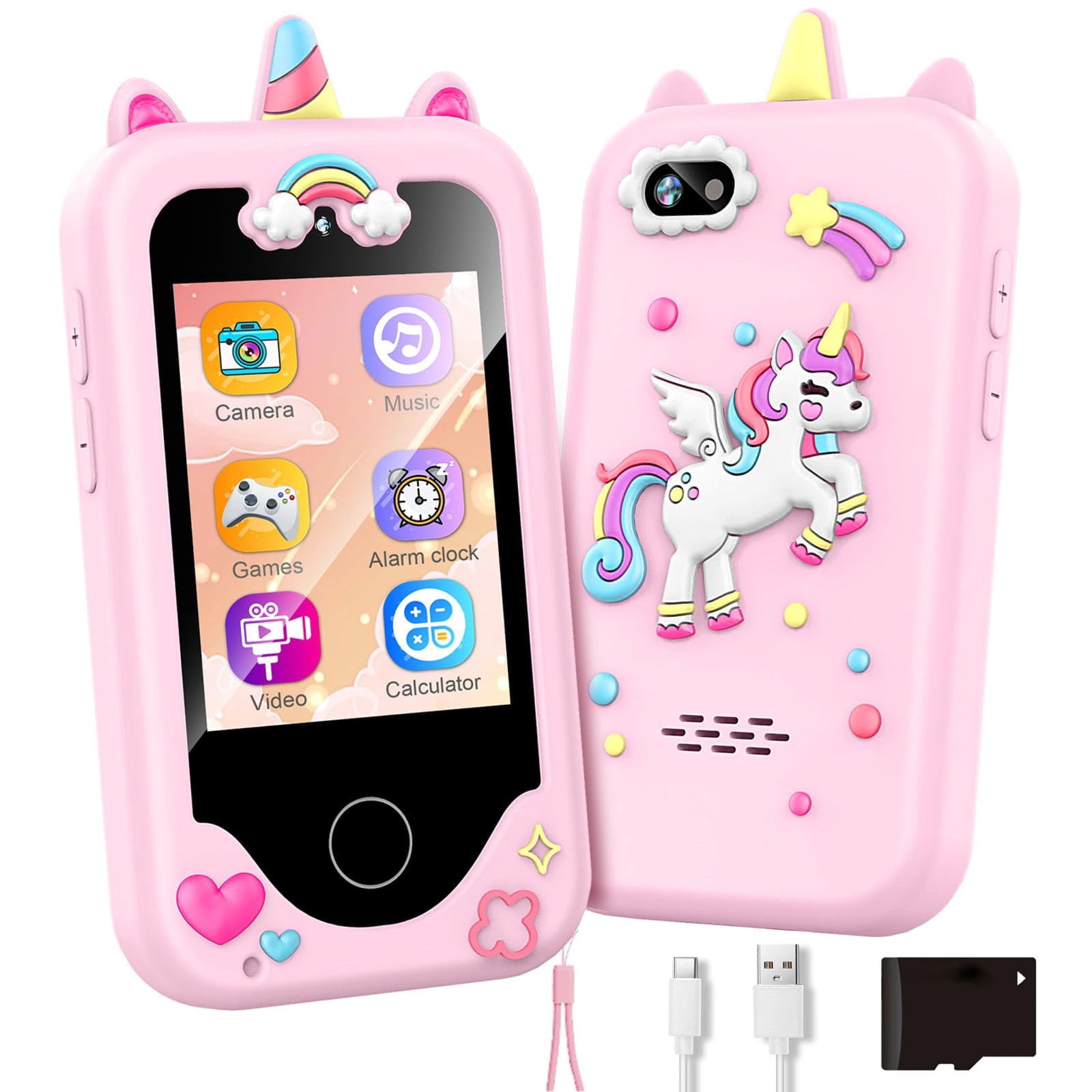 PayUSD Kids Smart Phone for Girls Toys, Christmas Birthday Gifts for 3-10 Year Old Girl Boy Kids Toys Cell Phone, Touchscreen Toddler Learning Cell Toy Phone with Dual Camera, Game, Music Playe