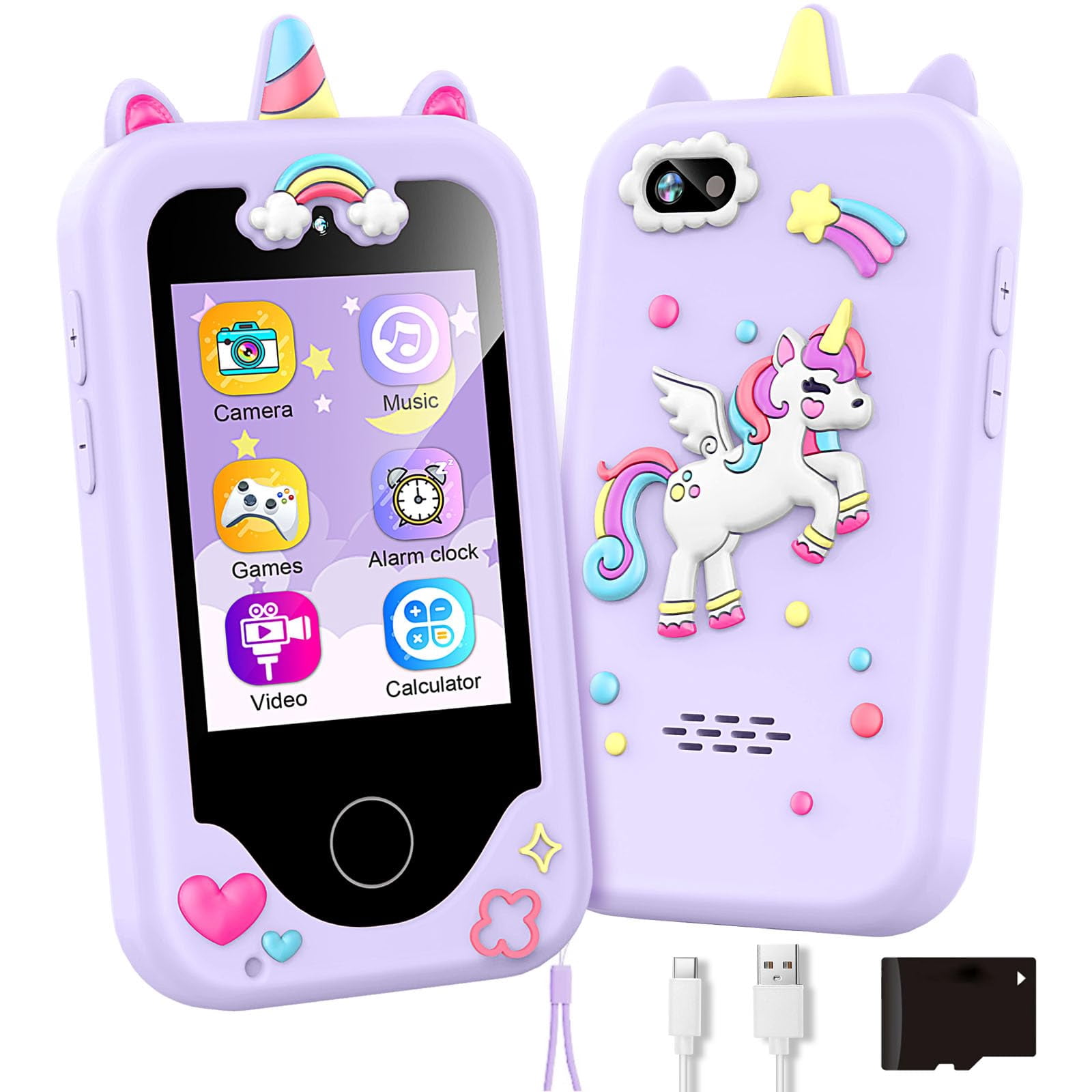 SANMADROLA Kids Smart Phone for Girls Toys, Christmas Birthday Gifts for 3-10 Year Old Girl Boy Kids Toys Cell Phone, Touchscreen Toddler Learning Cell Toy Phone with Dual Camera, Game, Music Playe
