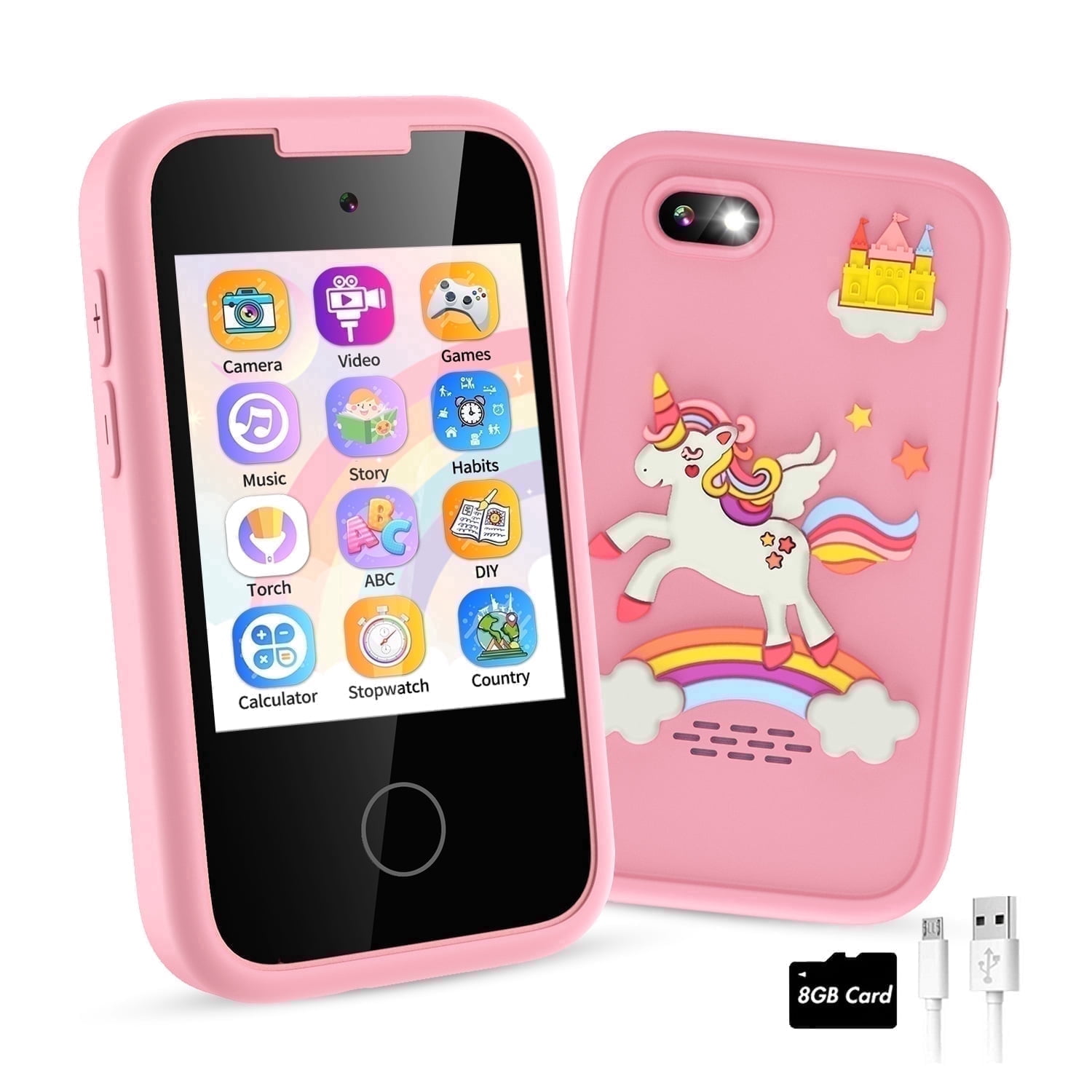 Vakzovy Kids Smart Phone for Girls 3-8 Years, Dual Camera, Music