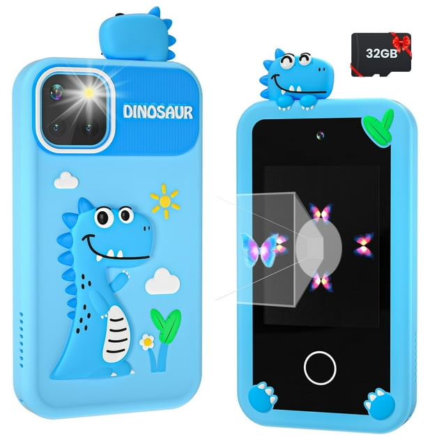 Kids Smart Phone Toy, 2.8" Touchscreen, Dual Camera, Music, Games, 32GB SD Card for Kids, Blue