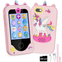 Kids Smart Phone Toy for Girls 3 4 5 6 Year Old, MP3 Music Player, Dual Camera Travel Toys with Educational GamesToddler Unicorn Gifts Touchscreen Pretend Play Phones for 3-8 Year Old with 8G SD Card