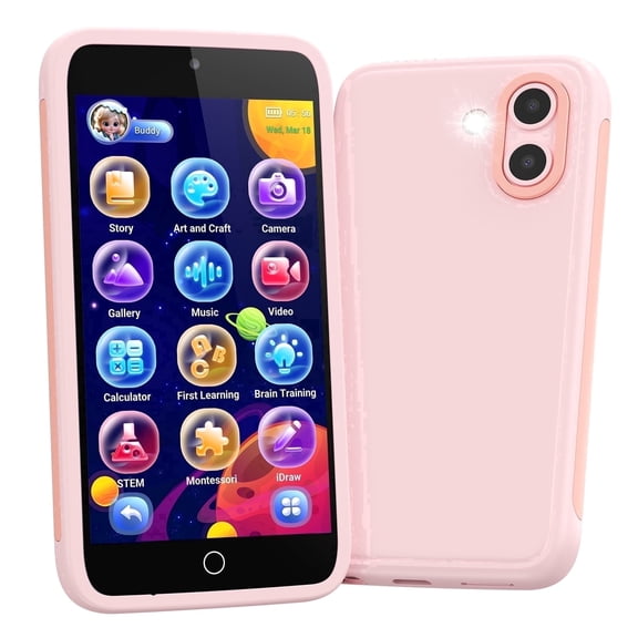 Kids Smart Phone, 3.97" Touchscreen Kid Learning Play Toy Phone, 220+ Games, Dual Camera, Christmas Birthday Gifts for Girls Boys Ages 3-12, Pink