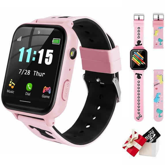 SHANNA Kids Smart Watch 10 Games + Cellular 1.54mm Pink Aluminum Case with Pink Silicone Band