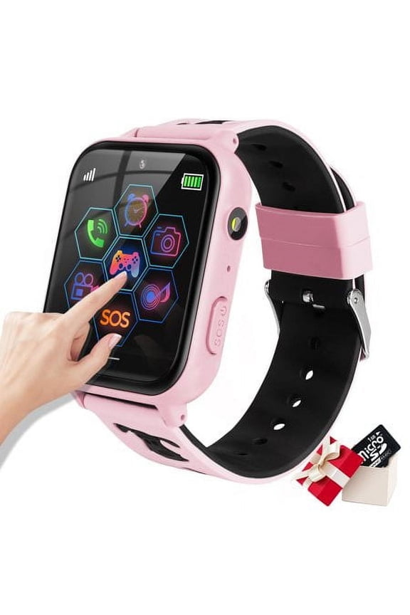 Kids Smart Watch for Boys Girls, Kids Smartwatch with Call SOS 10 Games Camera Music Player Calculator Touch Screen Wristwatch(with 1GB SD Card), Birthday Gift for Kids Aged 4-12 (Pink)