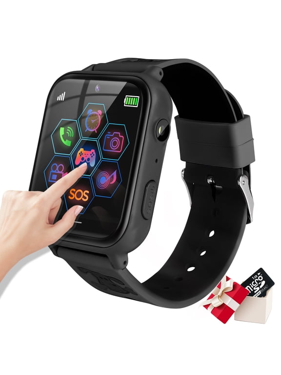 Kids Smart Watch for Boys Girls, Kids Smartwatch with Call SOS 10 Games Camera Music Player Calculator Touch Screen Wristwatch(with 1GB SD Card), Birthday Gift for Kids Aged 4-12 (Black)