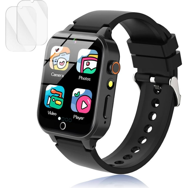 Kids Smart Watch for Kids,With 2 Tempered Film,26 Puzzle Games,,HD Camera,Alarm Clock,Calculator Flashlight,Toys for Ages 4-12 Years Old.Birthday Gift for Boys Girls Gifts(Black)