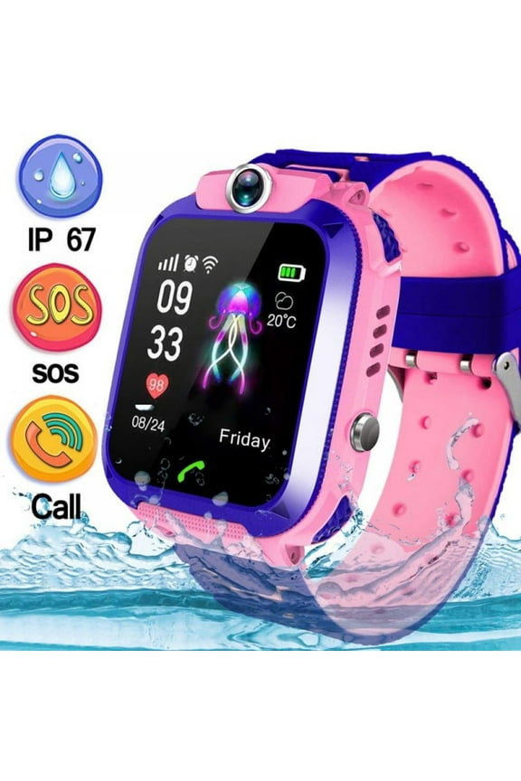 Kids Smart Watch, Waterproof Mother Children GPS Monitor Boy Girls SOS Call Phone, Anti-Lost Child Sports Digital Watches GPS Tracker, Pink