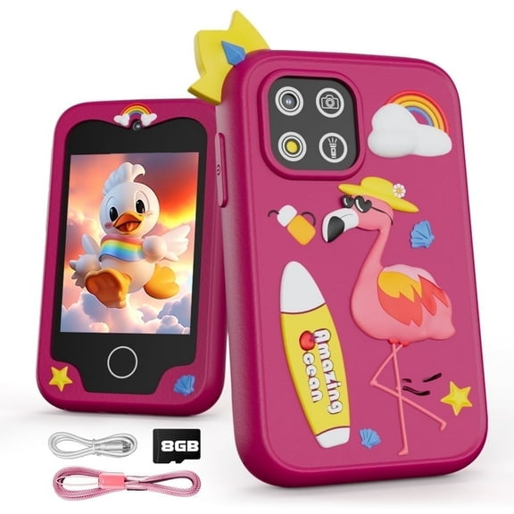 Amazingocean Kids Smart Phone for Girls,Toys for 3 - 8 Year Old Girls,Birthday Gifts for Children,Toy Phone for Toddlers with Flamingo Cartoon Halloween Gift for Christmas