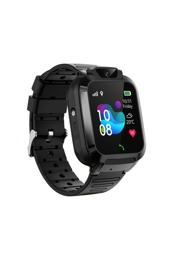 Kids Smartwatch with Phone Call GPS Tracking Touchscreen Camera Long Battery Life Language Support for Children Safety and Fun - Black