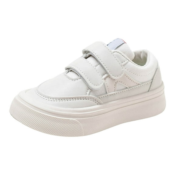 Kids Sneakers Boys Girls Fashion Color Block Hook and Loop Flat Walking Shoes Casual Slip on Running Athletic Shoes White 11.5 Little Kid