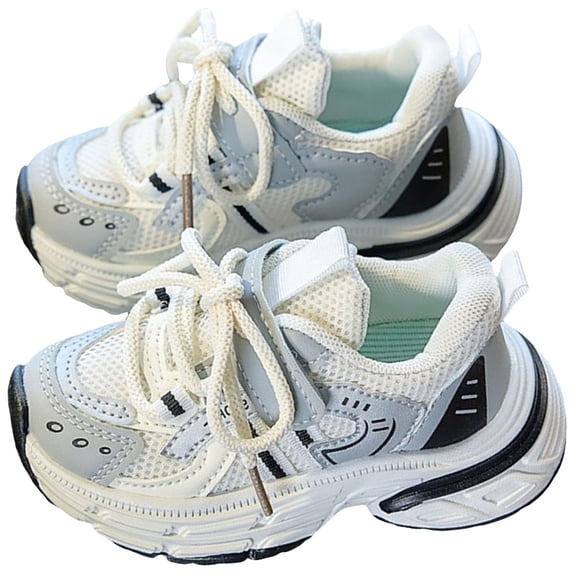 Kids Sneakers Boys Girls Running Shoes Lace up Mesh Breathable Lightweight Platform Athletic Sports Tennis Shoes Beige 10 Little Kid