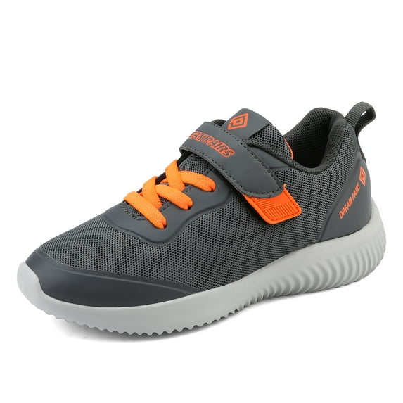 Kids Sneakers Girls Boys Running Shoes Outdoor Indoor Sports Athletic Shoes Dream Pairs CONTACT-K GREY/ORANGE Size 13