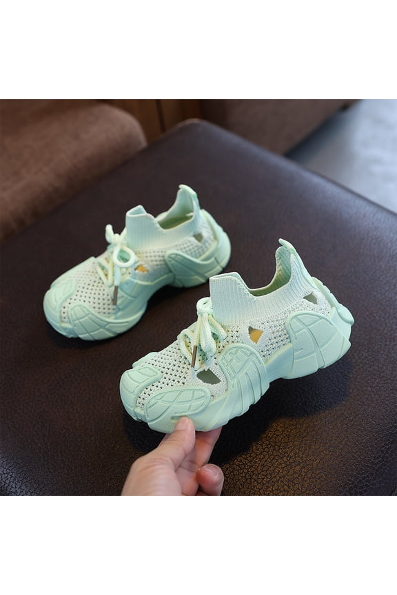 Kids Sneakers, Girls Running Shoes, Kids Running Shoes, Girls Chunky Athletic Sneakers - Lightweight Breathable Mesh Shoes With Hook & Loop and Lace Up for Toddler & Little Kid, Green US-13C/EU-29