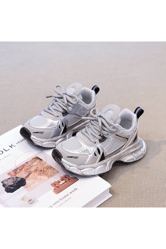 Kids Sneakers, Kids Sneakers for Boys Girls Running Tennis Shoes Non-Slip Mesh Sports Shoes Tennis Walking Casual Fashion Lightweight Breathable Athletic Little Big Kid, Silver US-13C/EU-29