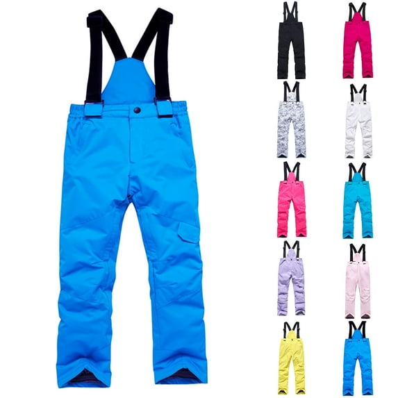 Kids Snow Bibs Girls Boys Ski Bib Pants Insulated Waterproof Winter Overalls Adjustable Quilted Snowboard Jumpsuits Black 2XL