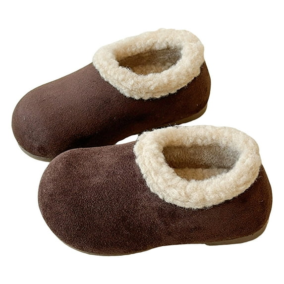 Kids Snow Boots Boys Girls Cute Round Toe Suede Leopard Print Fuzzy Lined Clogs Casual Winter Nonslip Walking Shoes 13.5 Little Kid Coffee