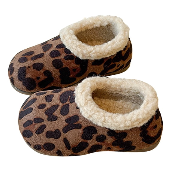Kids Snow Boots Boys Girls Cute Round Toe Suede Leopard Print Fuzzy Lined Clogs Casual Winter Nonslip Walking Shoes 6 Toddler Wine