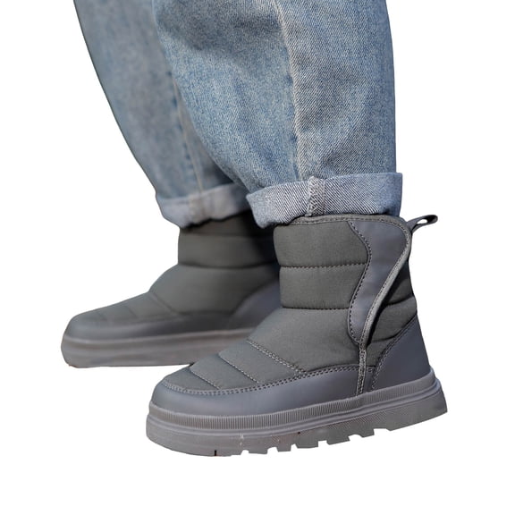 Kids Snow Boots Boys Girls Waterproof Thicken Warm Furry Lined Mid Calf Platform Winter Booties