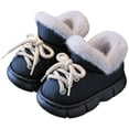 thumbnail image 1 of Kids Snow Boots Fashion Strappy Slip on Plush Lined Winter Ankle Booties Comfy Chunky Soft Sole Outdoor Warm Walking Shoes Black 10 Little Kid, 1 of 4