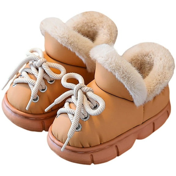 Kids Snow Boots Fashion Strappy Slip on Plush Lined Winter Ankle Booties Comfy Chunky Soft Sole Outdoor Warm Walking Shoes Khaki 8 Toddler