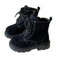 thumbnail image 1 of Kids Snow Boots Girls Combat Booties Suede Lace up Zipper Winter Outdoor Antislip Lug Sole Short Ankle Boots 11.5 Little Kid Black, 1 of 7