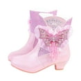 thumbnail image 1 of Kids Snow Boots Girls Glitter Splice Winter Ankle Booties with Sweet Rhinestone Beaded Bow Casual Warm Furry Lined Side Zipper Kitten Heel Princess Dress Boots 12.5 Little Kid Red, 1 of 6