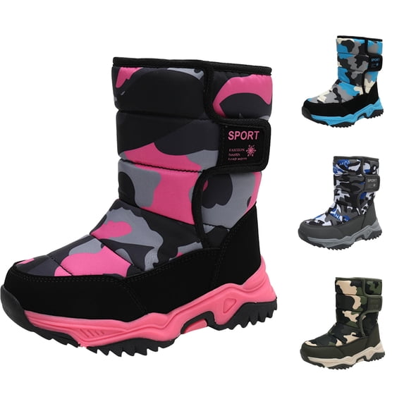 Kids Snow Boots for Boys Girls, Warm Lined Camo Boots, Non Thick Sole Winter Boots for Outdoor Cold Weather