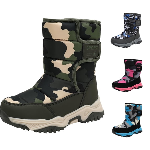 Kids Snow Boots for Boys Girls, Warm Lined Camo Boots, Non Thick Sole Winter Boots for Outdoor Cold Weather