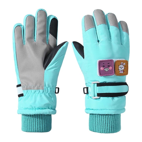 Kids Snow Gloves Girls Boys Snow Gloves Winter Thick Velvet Cycling Skiing Cold Gloves Warmth Gloves Light Blue,6-24 Months